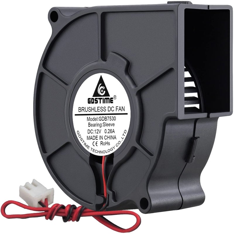 GDSTIME 75mm x 30mm 7530 DC 12 Volt Brushless Turbo Blower Cooling Fan 2Pin - Image 1